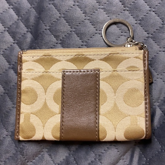 Coach brown/tan canvas Art Deco print card case - Picture 2 of 4